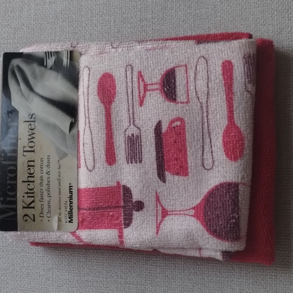 Microfiber 2 Kitchen Towels Red 16 in x 24in - Picture 3 of 6